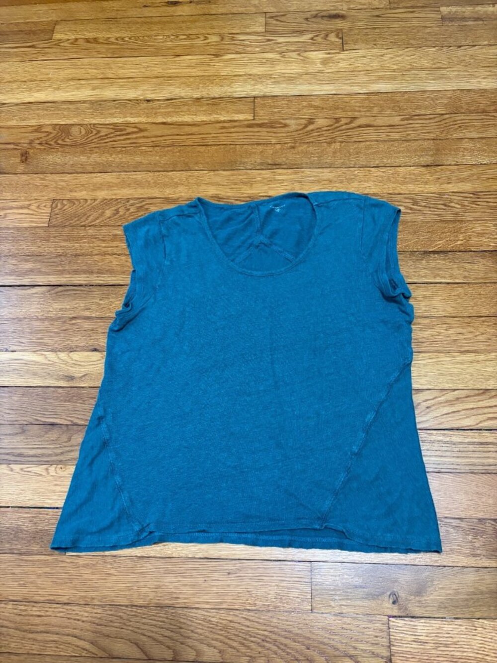 Garnet Hill Womens 100% Organic Linen Sleeveless Shirt Blouse Size Medium Teal